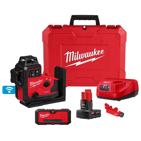 Milwaukee Tool 3642-21 M12™ Green 360° 3-Plane Laser w/Automatic Alignment & Receiver, 1 EA