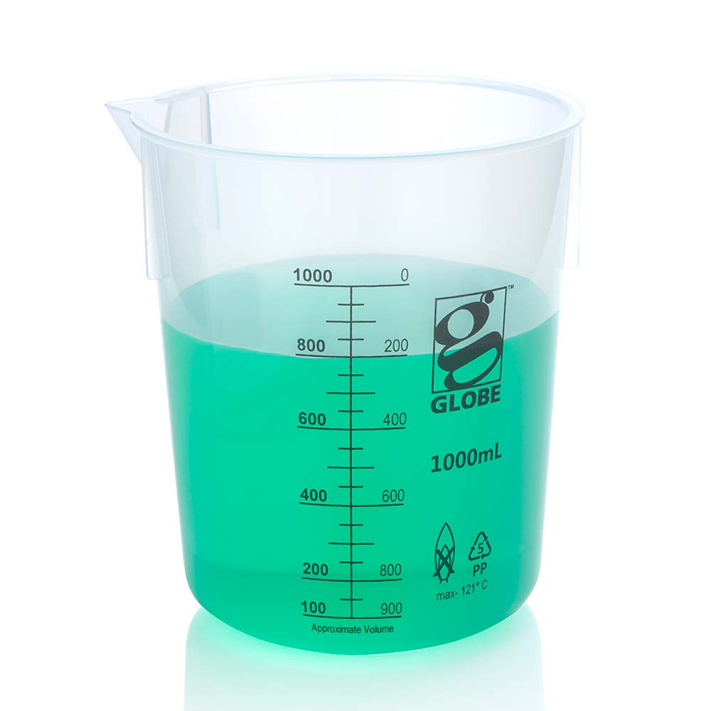 Globe Scientific 3650-10M Beaker Diamond Essentials Griffin Style Low Form Printed Graduations PP 10000mL 1/Bag