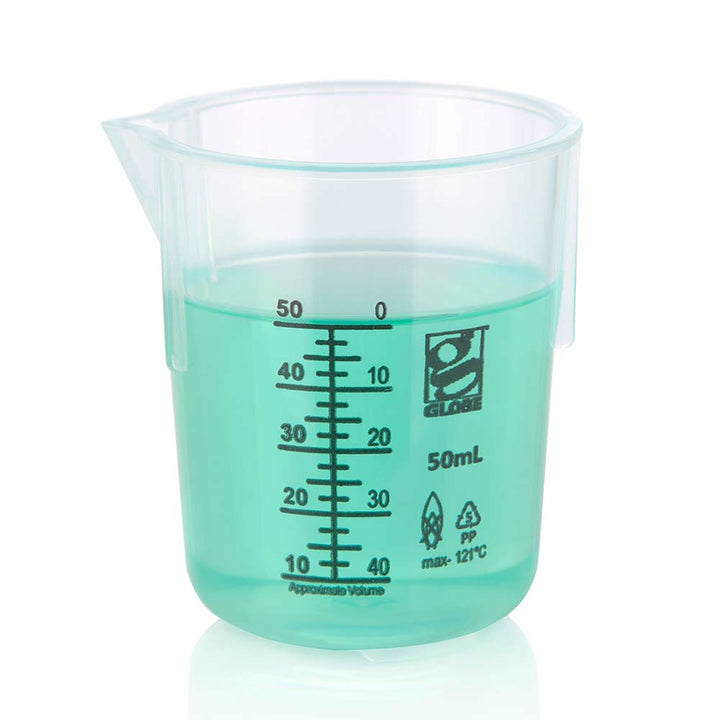 Globe Scientific 3650-50 Beaker Diamond Essentials Griffin Style Low Form Printed Graduations PP 50mL 12/Bag