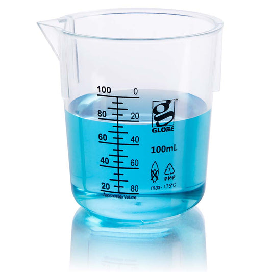 Globe Scientific 3652-100 Beaker Diamond Essentials Griffin Style Low Form Printed Graduations PMP 100mL 12/Bag