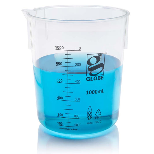 Globe Scientific 3652-1M Beaker Diamond Essentials Griffin Style Low Form Printed Graduations PMP 1000mL 3/Bag