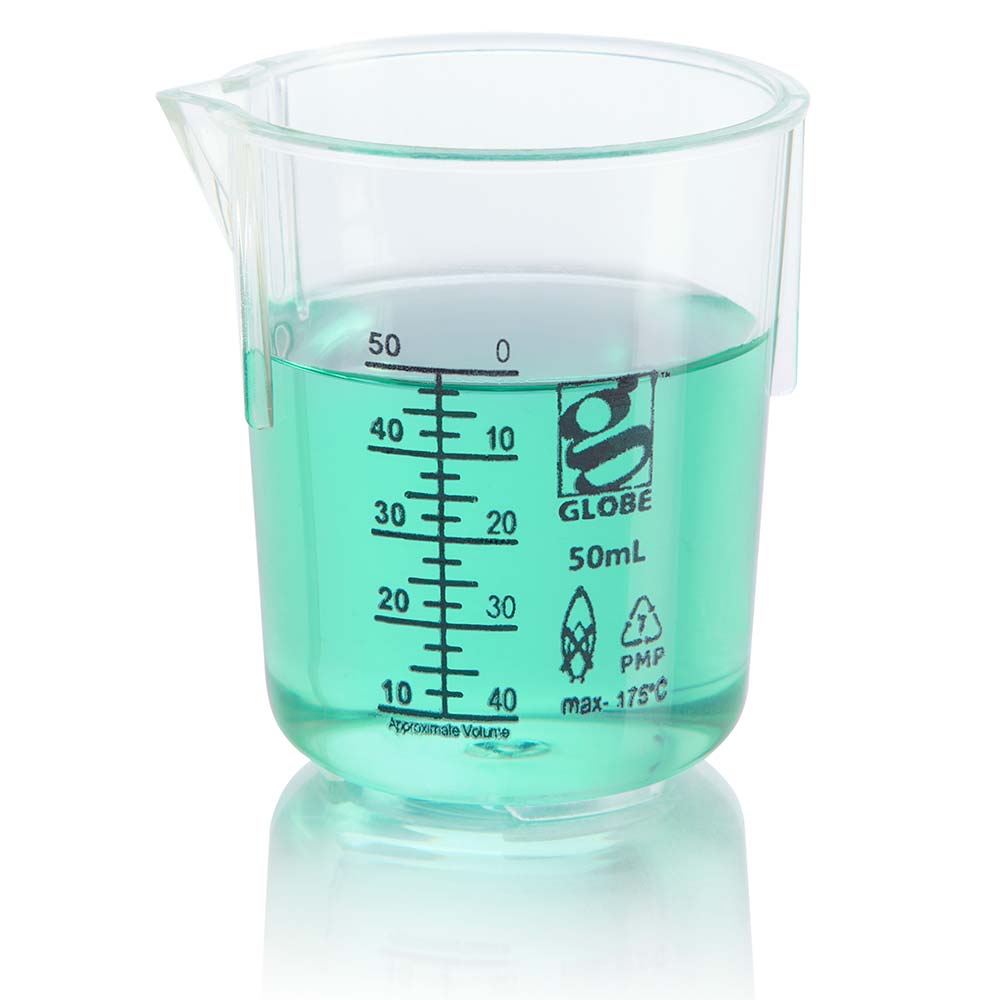 Globe Scientific 3652-2M Beaker Diamond Essentials Griffin Style Low Form Printed Graduations PMP 2000mL 1/Bag