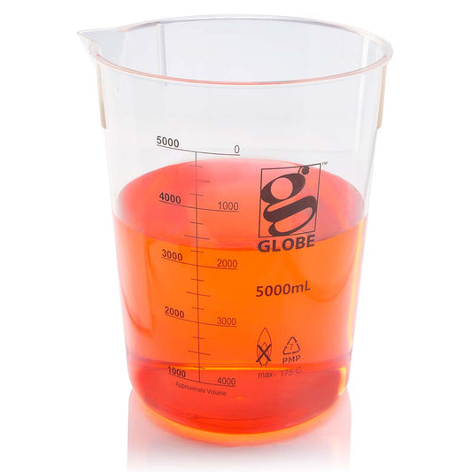 Globe Scientific 3652-5M Beaker Diamond Essentials Griffin Style Low Form Printed Graduations PMP 5000mL 1/Bag