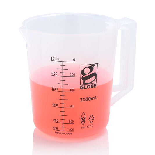 Globe Scientific 3654-1M Beaker with Handle Diamond Essentials Low Form Printed Graduations PP 1000mL 1/Bag