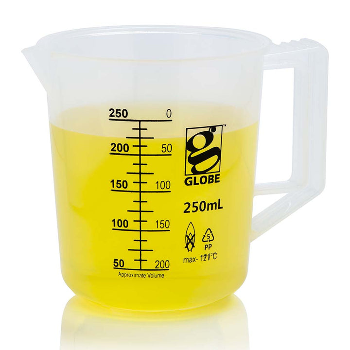 Globe Scientific 3654-5M Beaker with Handle Diamond Essentials Low Form Printed Graduations PP 5000mL 1/Bag