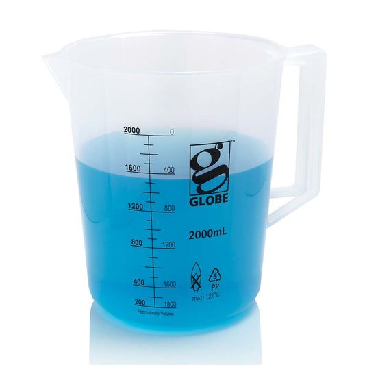 Globe Scientific 3654-2M Beaker with Handle Diamond Essentials Low Form Printed Graduations PP 2000mL 1/Bag
