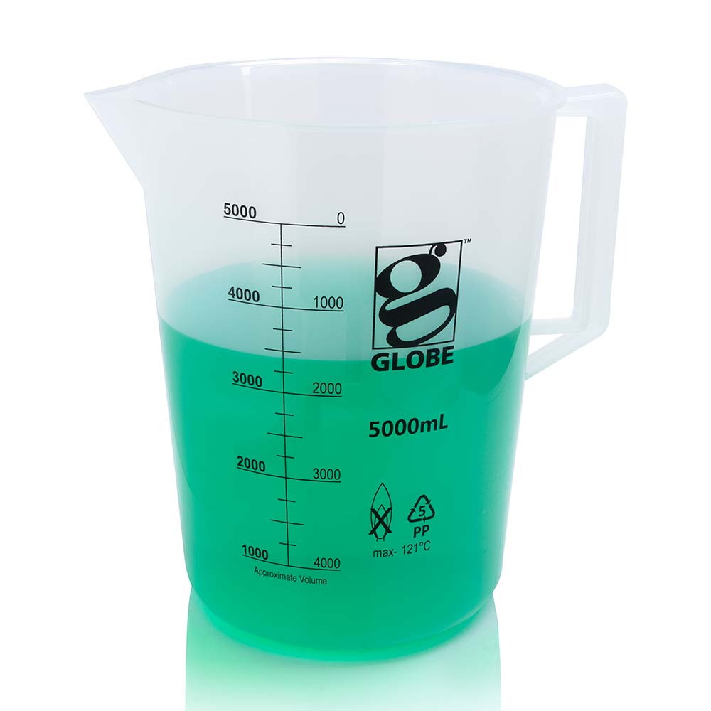 Globe Scientific 3654-600 Beaker with Handle Diamond Essentials Low Form Printed Graduations PP 600mL 1/Bag