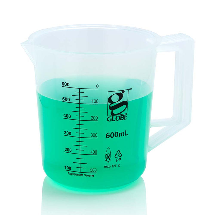 Globe Scientific 3654-5M Beaker with Handle Diamond Essentials Low Form Printed Graduations PP 5000mL 1/Bag