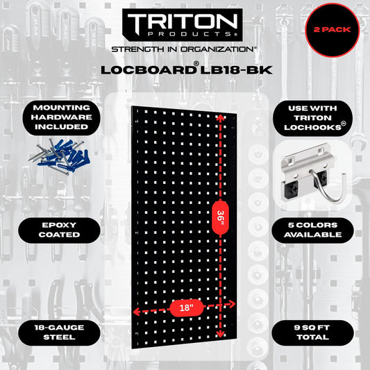 Triton Products LB18-BK (2) 18" x 36" x 9/16" Black LocBoard Pegboards