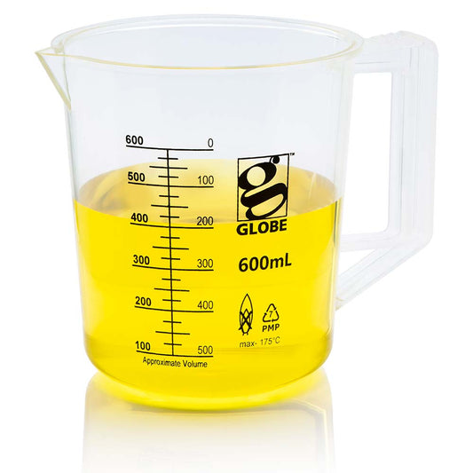 Globe Scientific 3656-600 Beaker with Handle Diamond Essentials Low Form Printed Graduations PMP 600mL 1/Bag
