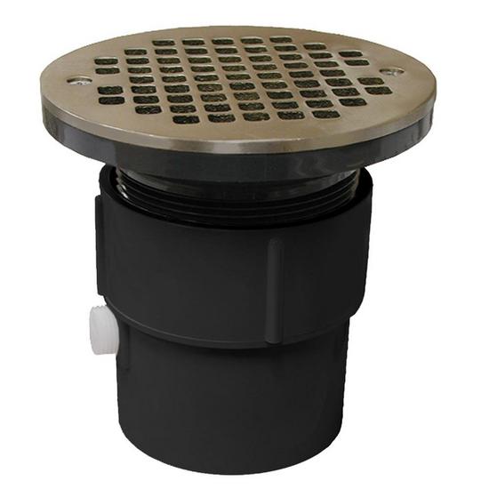 Jones Stephens D53072 3" x 4" PVC Pipe Fit Drain Base with 3-1/2" Plastic Spud and 6" Nickel Bronze Strainer