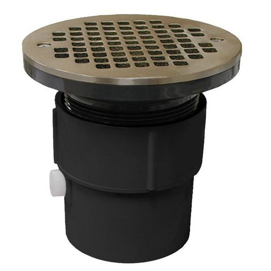 Jones Stephens D53072 3" x 4" PVC Pipe Fit Drain Base with 3-1/2" Plastic Spud and 6" Nickel Bronze Strainer