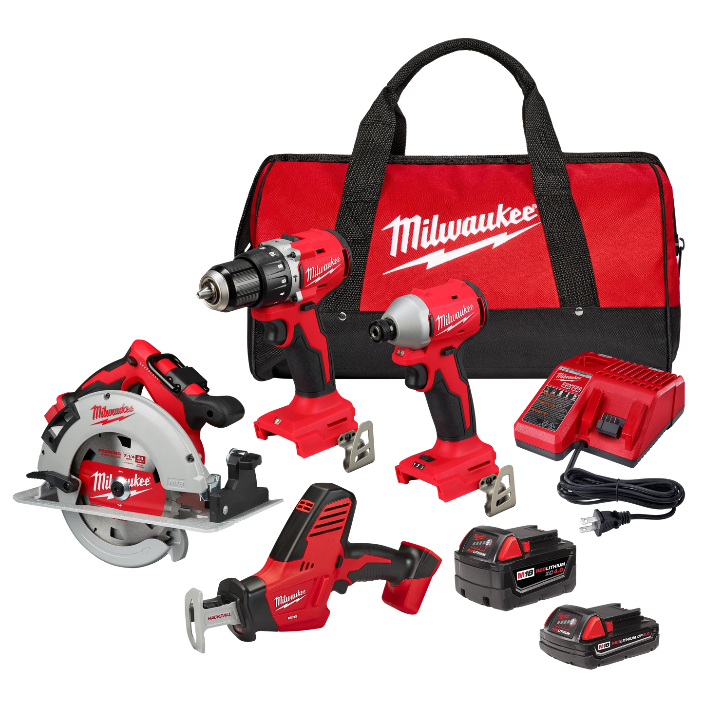 Milwaukee Tool 3693-24CX M18™ 4-Tool Combo Kit, 1 EA