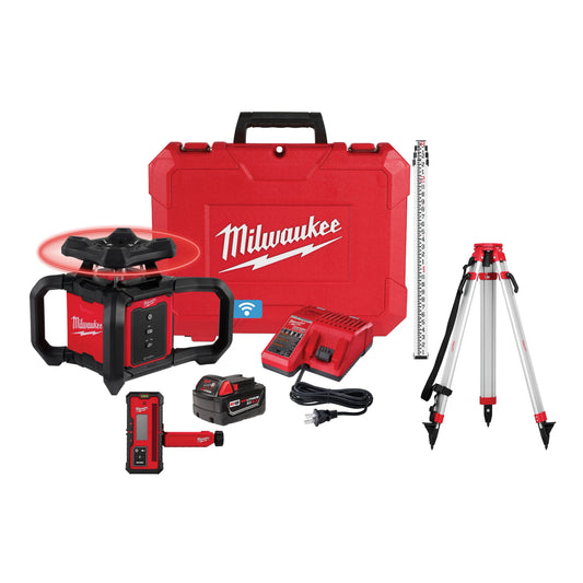Milwaukee Tool 3701-21T M18™ Red Exterior Rotary Laser Level Kit w/ Receiver, Tripod, & Grade Rod, 1 EA