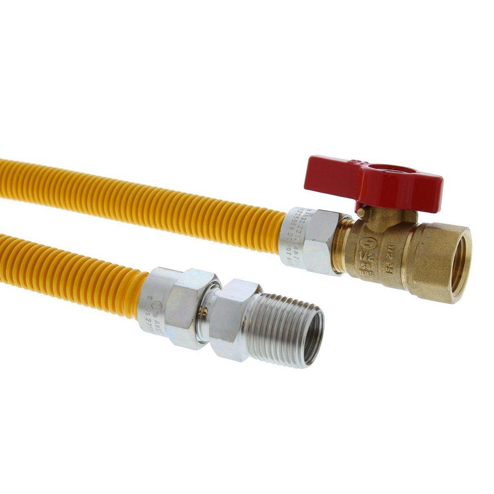 Jones Stephens G72316 1/2" OD (3/8" ID) Gas Connector Assembly, Yellow Coated, 1/2" MIP x 1/2" FIP Ball Valve x 36"