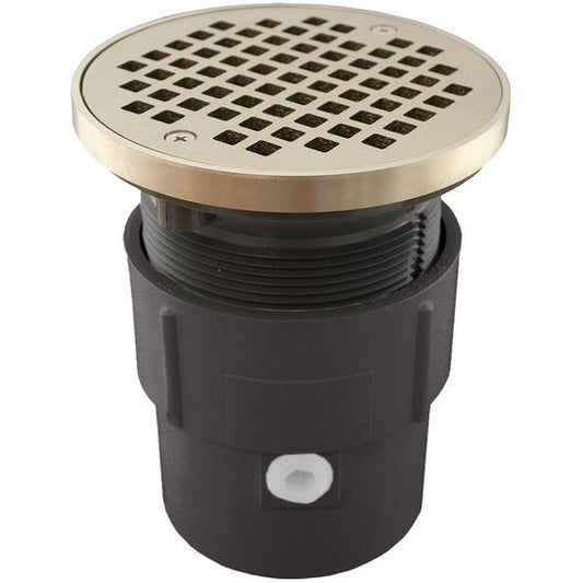 Jones Stephens D53432 3" x 4" PVC Pipe Fit Drain Base with 3-1/2" Plastic Spud and 5" Nickel Bronze Strainer with Ring