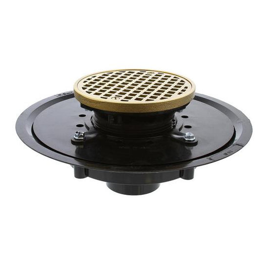Jones Stephens D53451 2" Heavy Duty ABS Drain Base with 3-1/2" Plastic Spud and 5" Polished Brass Strainer with Ring