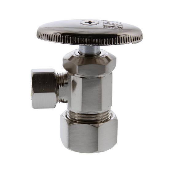 Jones Stephens S4211BN 5/8" OD Comp x 3/8" OD Comp Multi-Turn Angle Supply Stop Valve, Brushed Nickel