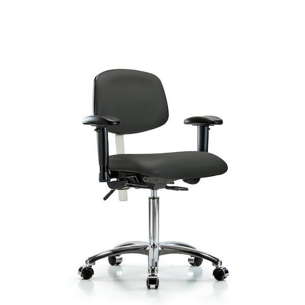 Blue Ridge Ergonomics NCR-VMBCH-CR-T0-A1-NF-CC-8605 Class 100 Vinyl Clean Room Chair - Medium Bench Height with Adjustable Arms & Casters in Charcoal Trailblazer™ Vinyl