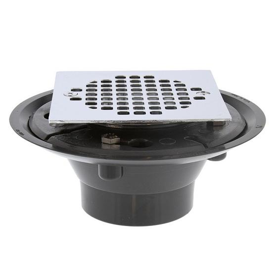 Jones Stephens D50161 2" x 3" PVC Shower Drain with 2" Brass Spud and 4" Square Chrome Plated Strainer
