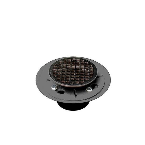 Jones Stephens D5001RB 2" x 3" PVC Shower Drain with 2" PVC Spud and 4" Round Oil Rubbed Bronze Strainer