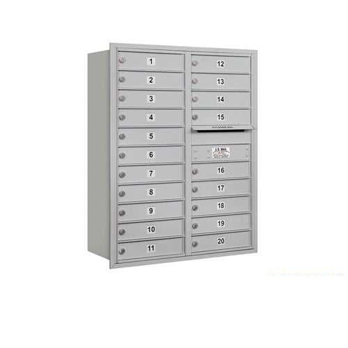 Mailboxes 3711D-20ARP Salsbury 11 Door High Recessed Mounted 4C Horizontal Mailbox with 20 Doors in Aluminum with Private Access - Rear Loading