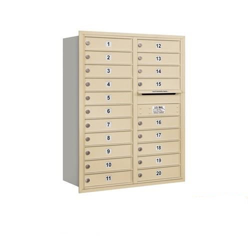 Mailboxes 3711D-20SRP Salsbury 11 Door High Recessed Mounted 4C Horizontal Mailbox with 20 Doors in Sandstone with Private Sccess - Rear Loading