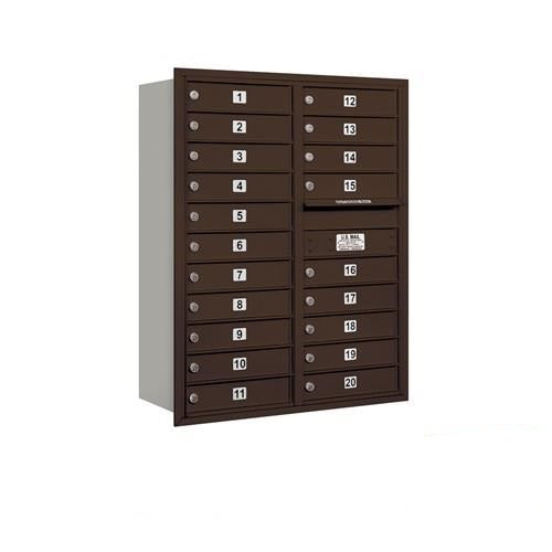 Mailboxes 3711D-20ZRP Salsbury 11 Door High Recessed Mounted 4C Horizontal Mailbox with 20 Doors in Bronze with Private Zccess - Rear Loading