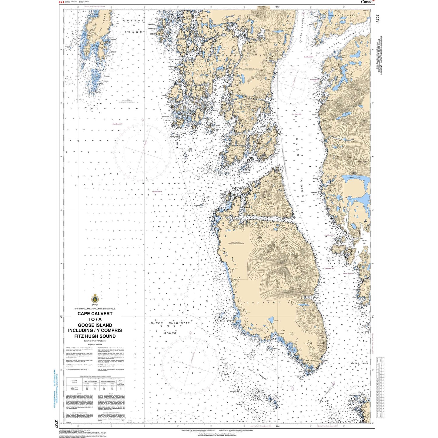 Paradise Clay CAN3727 CHS Chart Cape Calvert to Goose Island including Fitz Hugh Sound