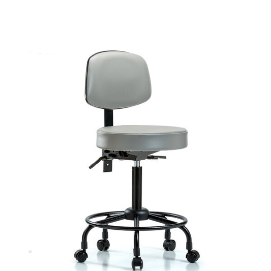 Blue Ridge Ergonomics VDHST-RG-T0-RC-8567 Rutledge Vinyl Stool with Back - Desk Height with Casters in Dove Trailblazer™ Vinyl