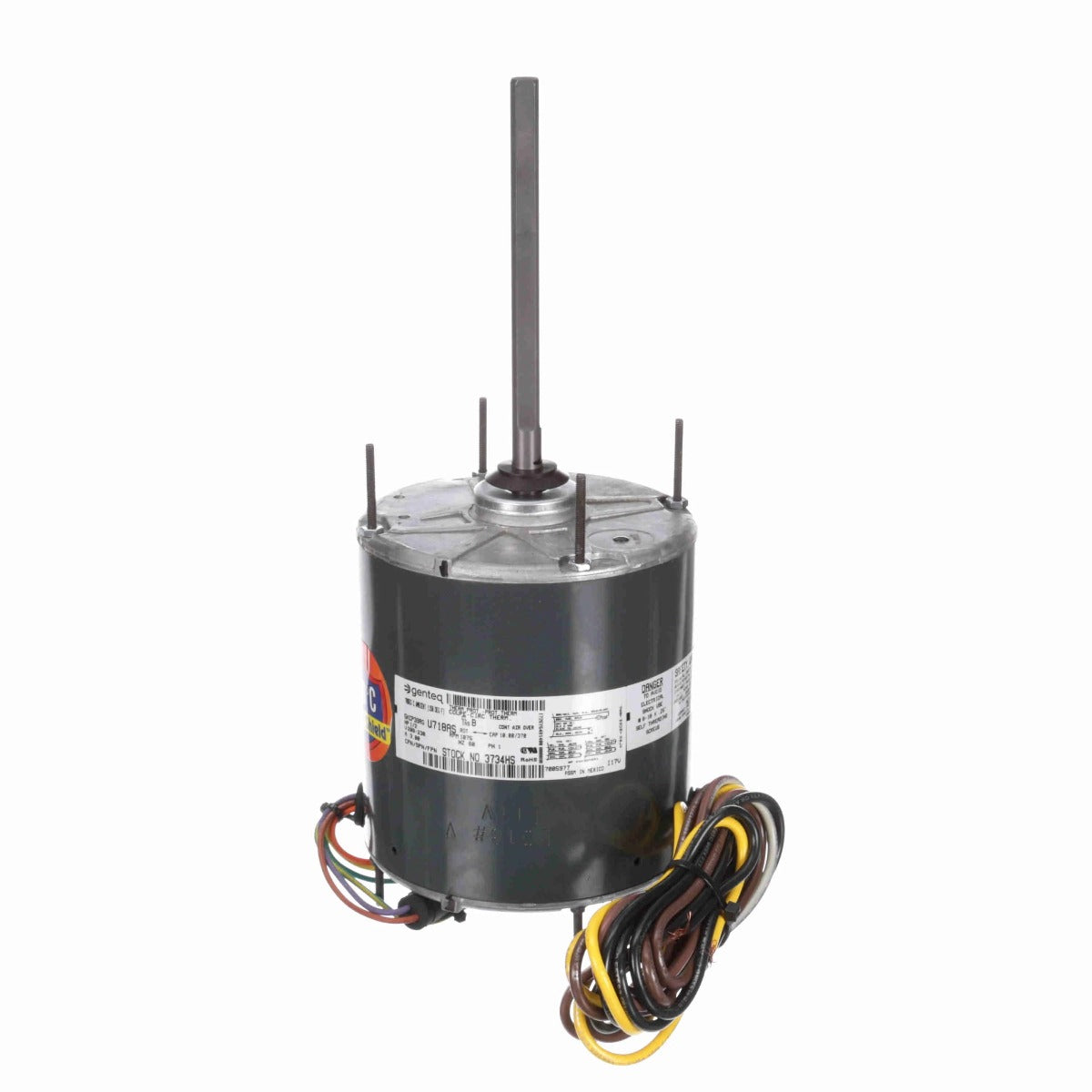 Genteq HEAT SHIELD® Condenser Fan Motor, 1/2 HP, 1 Ph, 60 Hz, 208-230 V, 1075 RPM, 1 Speed, 48 Frame, TEAO - 3734HS