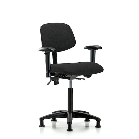 Blue Ridge Ergonomics FMBCH-RG-T0-A1-NF-RG-F42 Rutledge Fabric Chair - Medium Bench Height with Adjustable Arms & Stationary Glides in Black Fabric