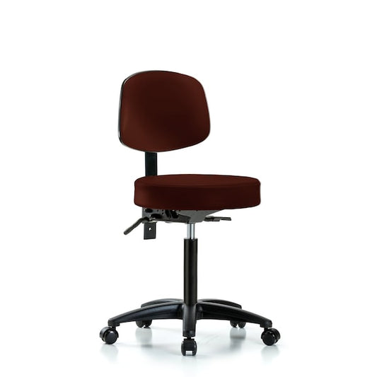 Blue Ridge Ergonomics VMBST-RG-T1-NF-RC-8569 Rutledge Vinyl Stool with Back - Medium Bench Height with Seat Tilt & Casters in Burgundy Trailblazer™ Vinyl