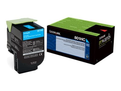 Lexmark LEX80C1HC0 801Hc Cyan High Yield Return Program Toner Cartridge - Laser - High Yield - 3000 Page Cyan - 1 Each