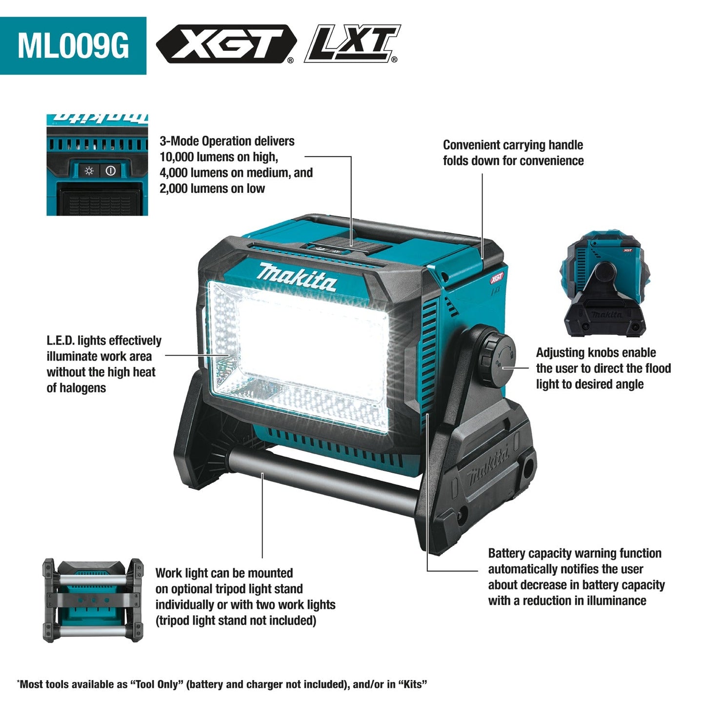 Makita ML009G 40V max XGT® Cordless Work Light, Light Only