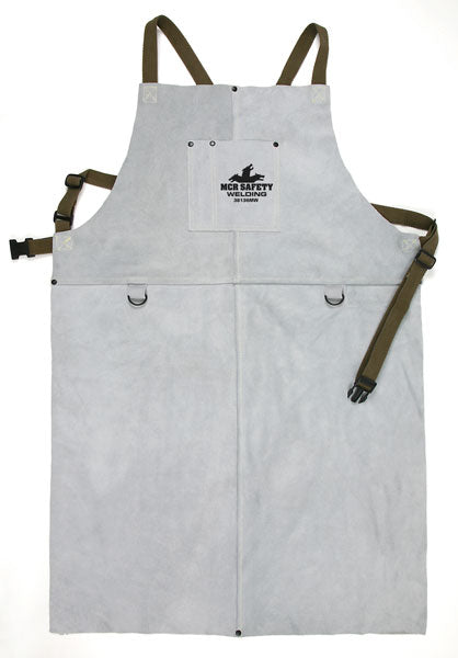 MCR Safety 38136MW MCR Safety Welding Heavy Weight Leather Welding Apron 24 Inches Wide x 36 Inches Length Center Bib Divided Front Pocket Adjustable Waist and Shoulder Straps Two Front D-Rings (1 EA)