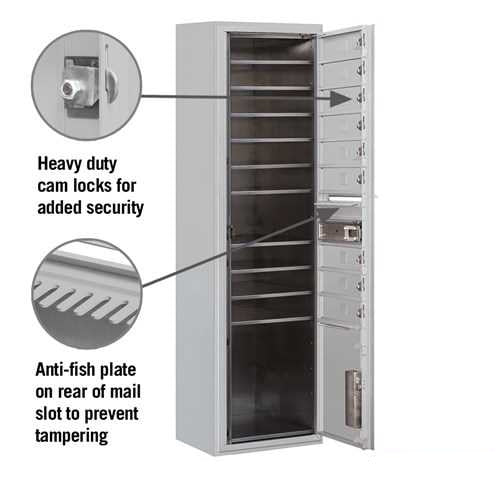 Mailboxes 3816S-14AFP Salsbury Maximum Height Surface Mounted 4C Horizontal Mailbox with 14 Doors in Aluminum with Private Access