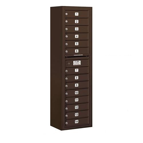 Mailboxes 3816S-14ZFP Salsbury Maximum Height Surface Mounted 4C Horizontal Mailbox with 14 Doors in Bronze with Private Zccess
