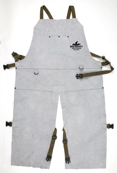 MCR Safety 38242MW MCR Safety Welding Heavy Weight Leather Welding Apron 24 Inch Width x 42 Inch Length Bib Apron with Split Legs Center Bib Divided Front Pocket Adjustable Waist, Leg, Shoulder Straps (1 EA)