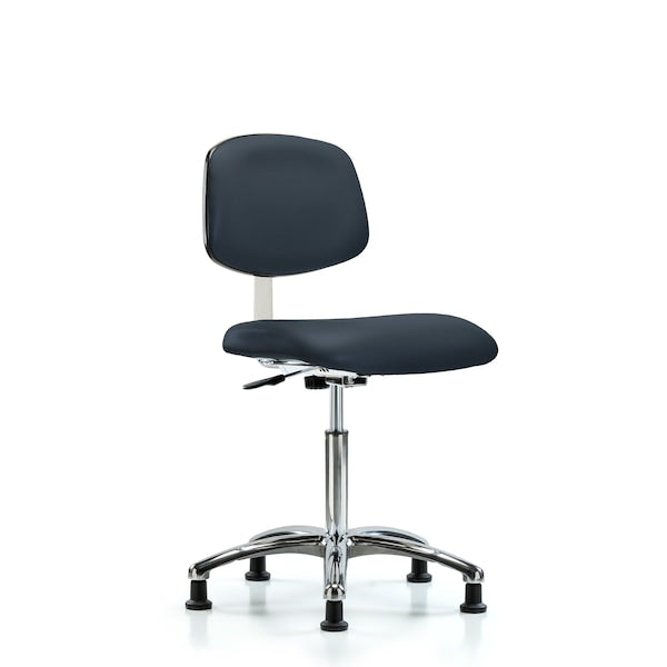 Blue Ridge Ergonomics CLR-VMBCH-CR-NF-RG-8582 Class 10 Clean Room Vinyl Chair Chrome - Medium Bench Height with Stationary Glides in Imperial Blue Trailblazer™ Vinyl