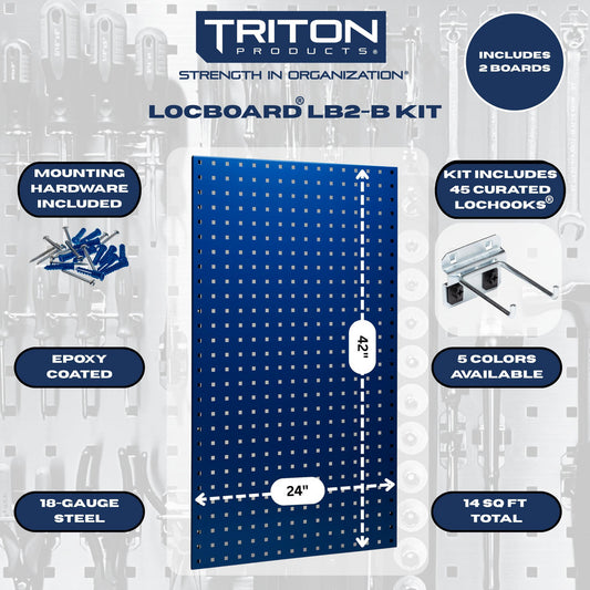 Triton Products LB2-BKit (2) 24" x 42-1/2" x 9/16" Blue LocBoards/63 Hooks