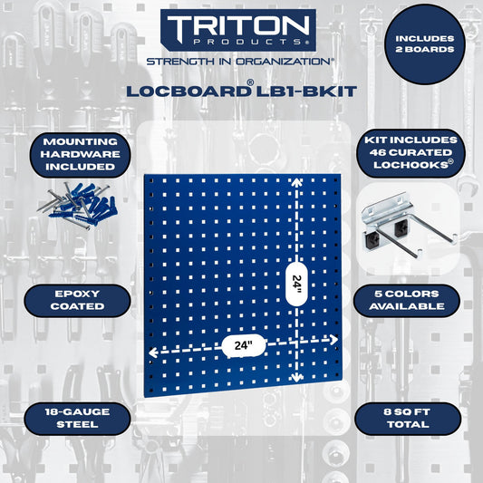 Triton Products LB1-BKit (2) 24" x 24" x 9/16" Blue LocBoards/46 Hooks