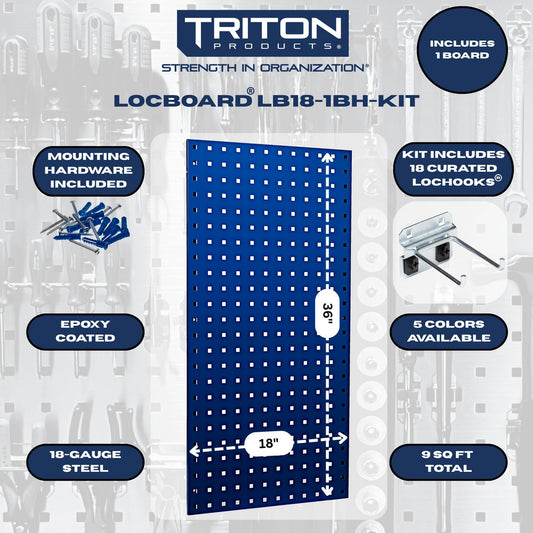 Triton Products LB18-1BH-Kit (1) 18" x 36" Blue LocBoard/18 Hook