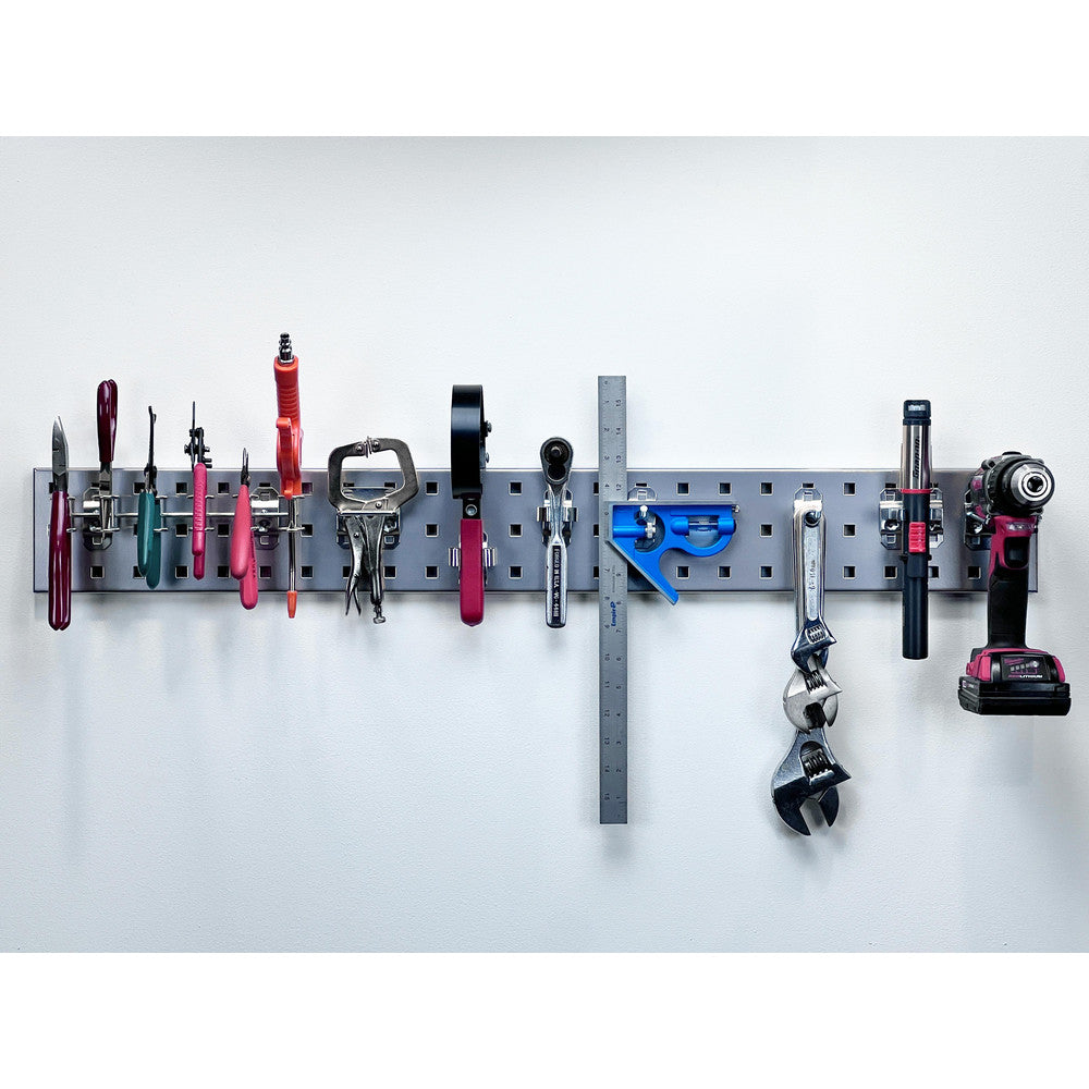 Triton Products LBS36T-SLV Silver Tool Pegboard Kit with (1) 36" x 4.5" 18 Gauge Steel Square Hole Pegboard and 8 pc LocHook Assortment