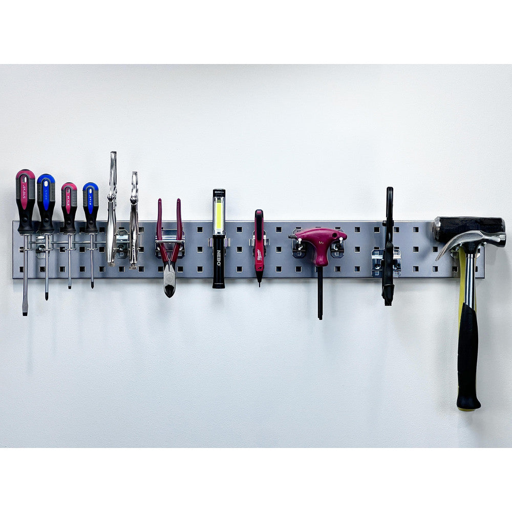 Triton Products LBS36T-SLV Silver Tool Pegboard Kit with (1) 36" x 4.5" 18 Gauge Steel Square Hole Pegboard and 8 pc LocHook Assortment