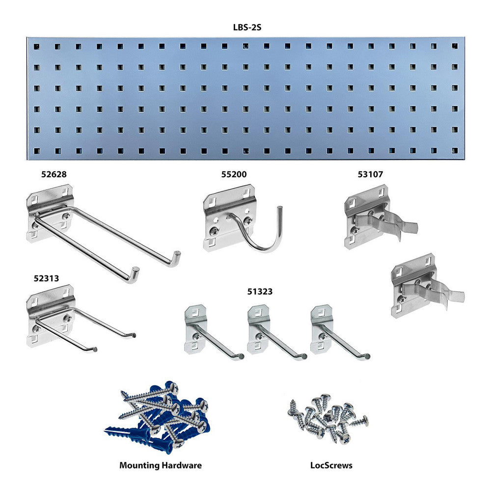Triton Products LBS31G-SLV Silver Garden Storage Kit with (1) 31.5" x 9" 18 Gauge Steel Square Hole Pegboard and 8 pc LocHook Assortment
