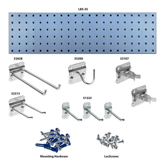 Triton Products LBS31G-SLV Silver Garden Storage Kit with (1) 31.5" x 9" 18 Gauge Steel Square Hole Pegboard and 8 pc LocHook Assortment