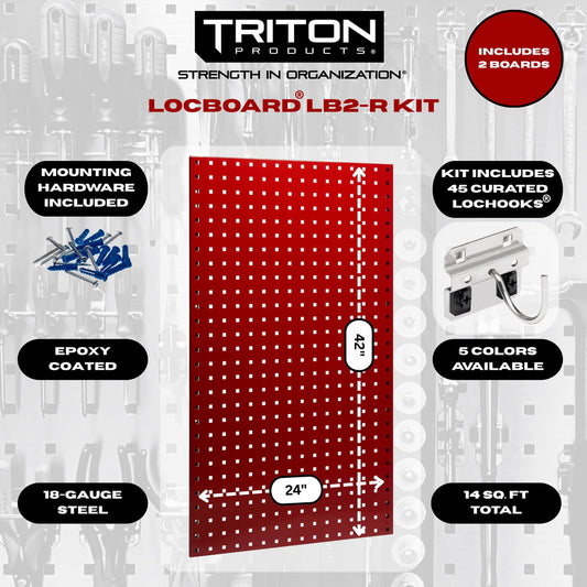 Triton Products LB2-RKit (2) 24" x 42-1/2" x 9/16" Red LocBoards/63 Hooks