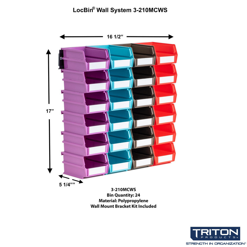 Triton Products 3-210MCWS Wall Storage - Sm Multi Colored Bins/Rails 26 CT