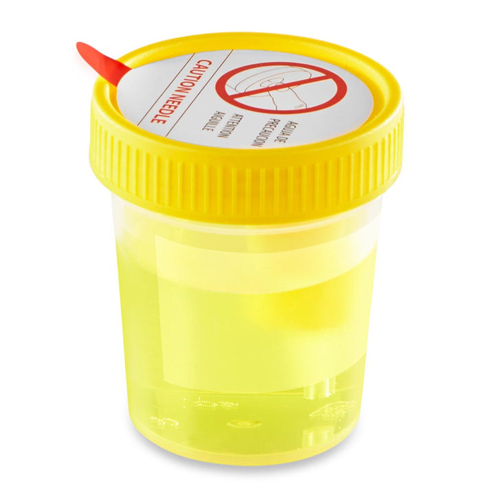 Globe Scientific 3856TP TransferTop Urine Collection Cup with Integrated Transfer Device 4oz (120mL) Graduated to 100mL STERILE Bulk Affixed Temperature Strip